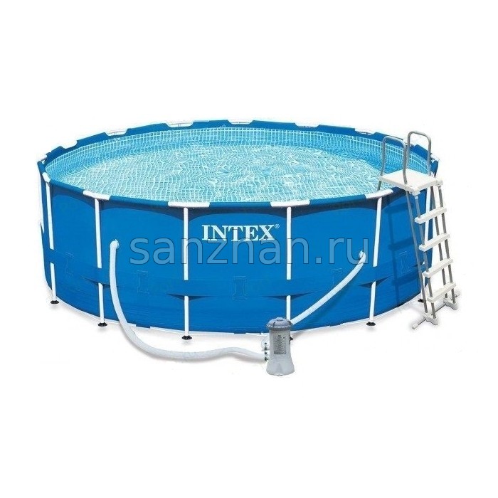 Каркасный бассейн Frame Set 457х122 см Intex 28242, фильтр-насос 3785л/ч лестница, тент, подстилка