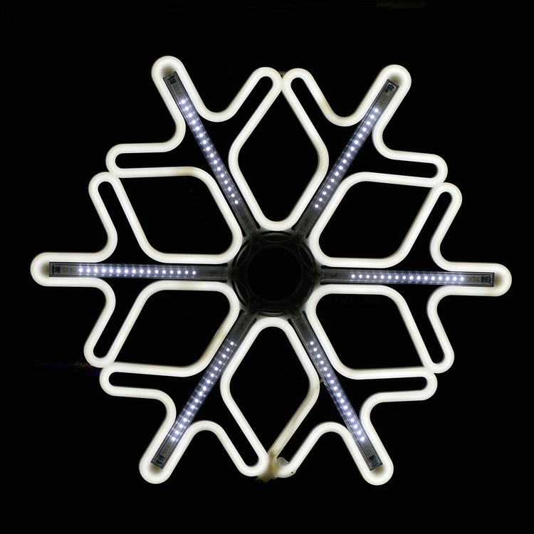 Новогодняя световая фигура уличная - Снежинка  (НЕОН белый + белые светодиодные лучи)  60 см
