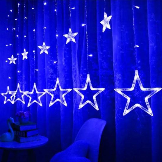 Новогодняя гирлянда штора Звезды 12 шт (Синие)