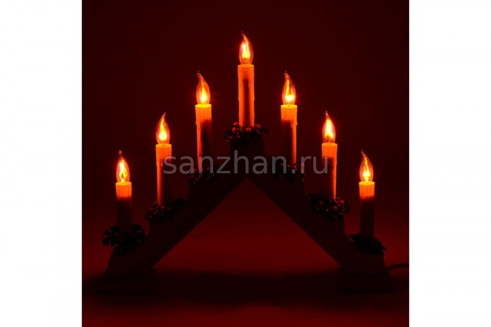 Светильник "Рождественская горка" 7 свечей (Деревянный) живое пламя