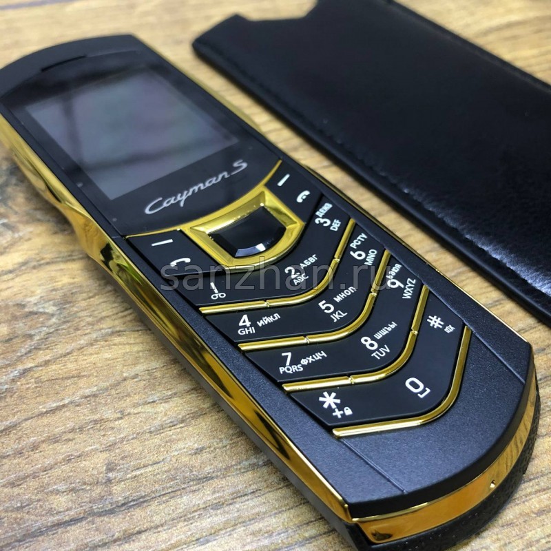 Кнопочный телефон 2 сим Porsche Cayman S (Black-Gold) v8