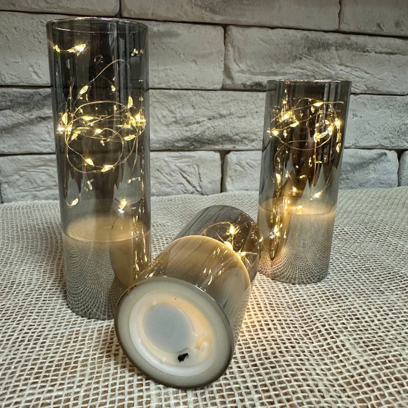 Свечи светодиодные в стакане 3 шт на батарейках (серебряные)